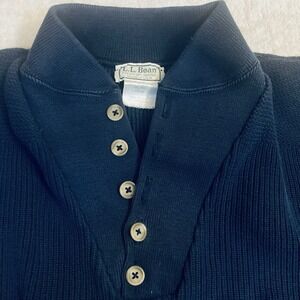 Vintage LL Bean 5 Button Henley Fisherman Sweater Blue Mens Large USA *Flaws